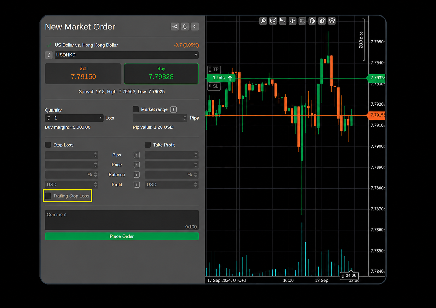 cTrader / WebTrader order ticket example